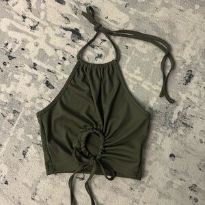 Olive Green Halter Crop Top